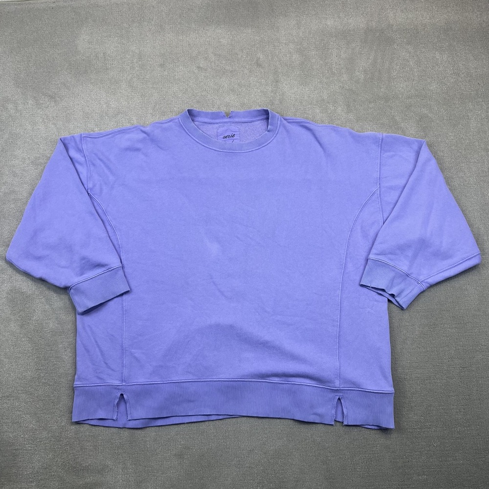 Aerie Sweatshirt Womens XL Purple Oversized Crewneck Distressed Cotton Pullover